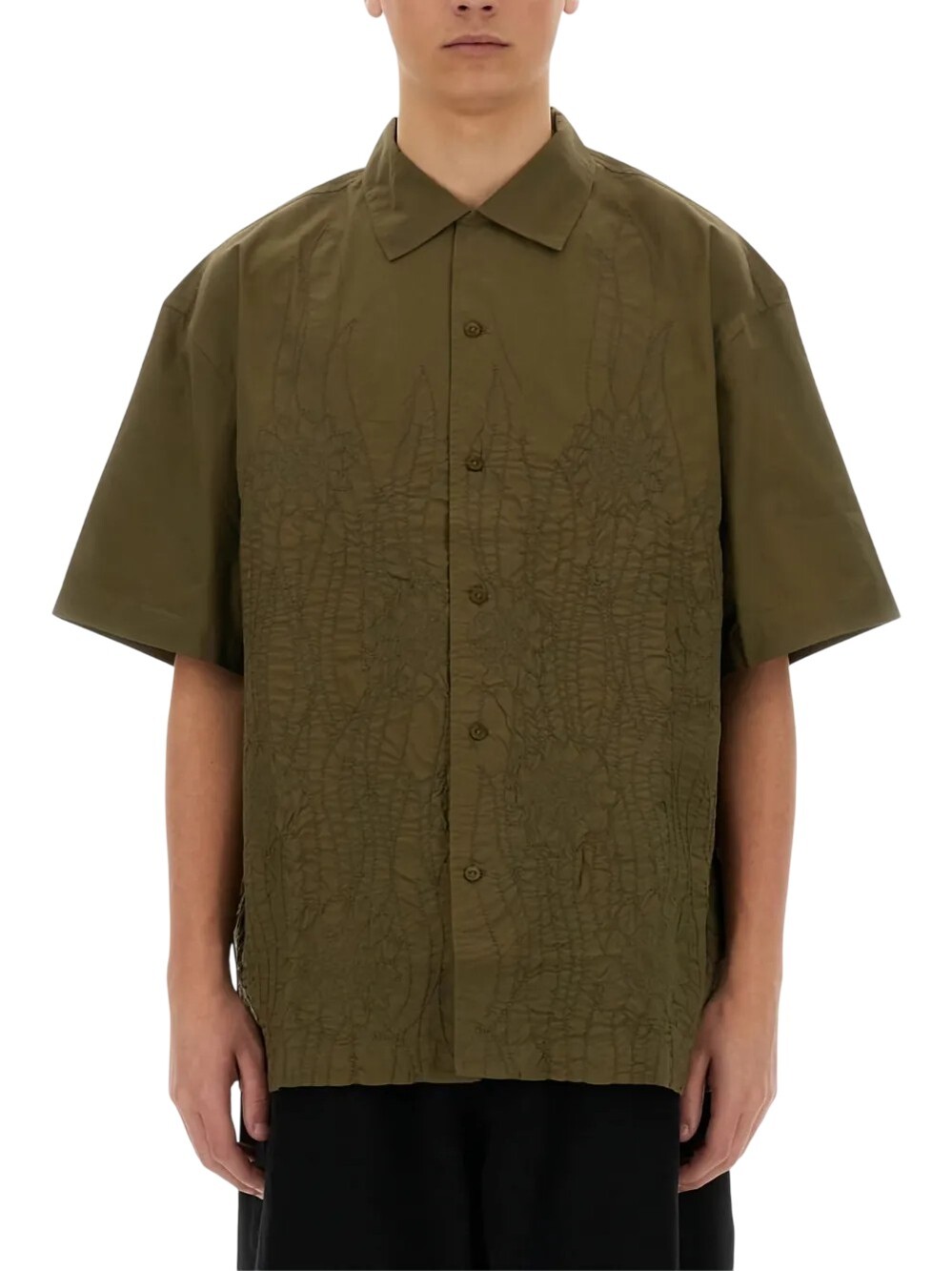YMC YouMustCreate Sidri Shirt Mens Small Olive Embroidered Short Sleeve Floral